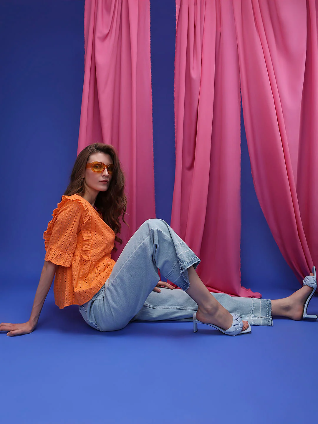 Orange Schiffli Ruffle Top