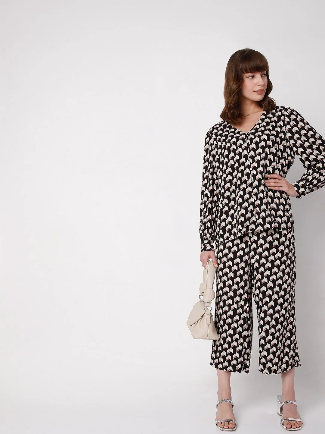 Black Printed Co-Ord Set Culottes