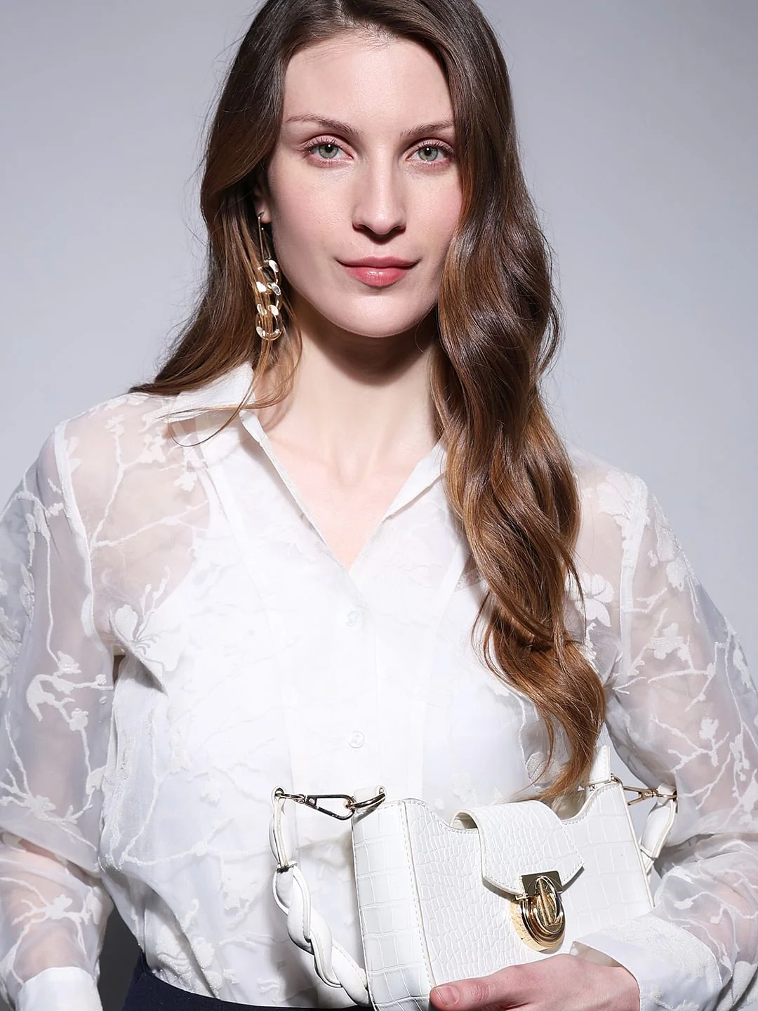 White Floral Sheer Shirt