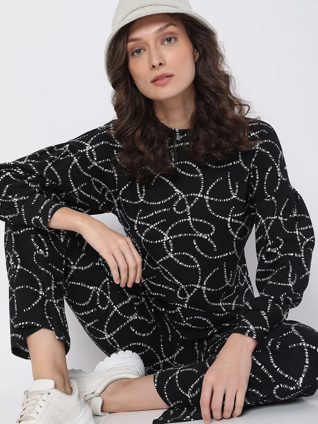 Black High Rise Printed Co-Ord Pants