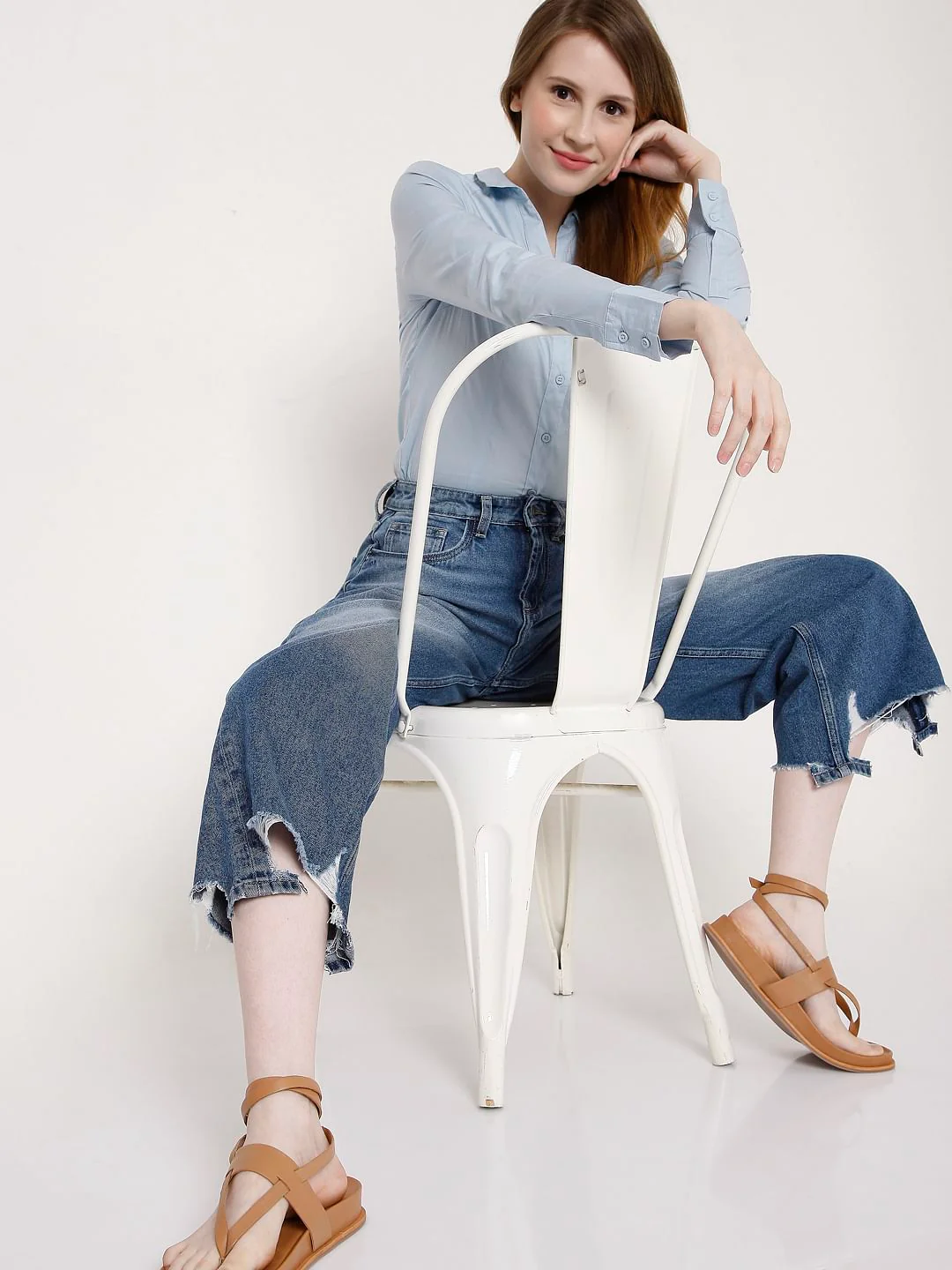 Blue Distressed Hem Zoey Wide-Leg Jeans
