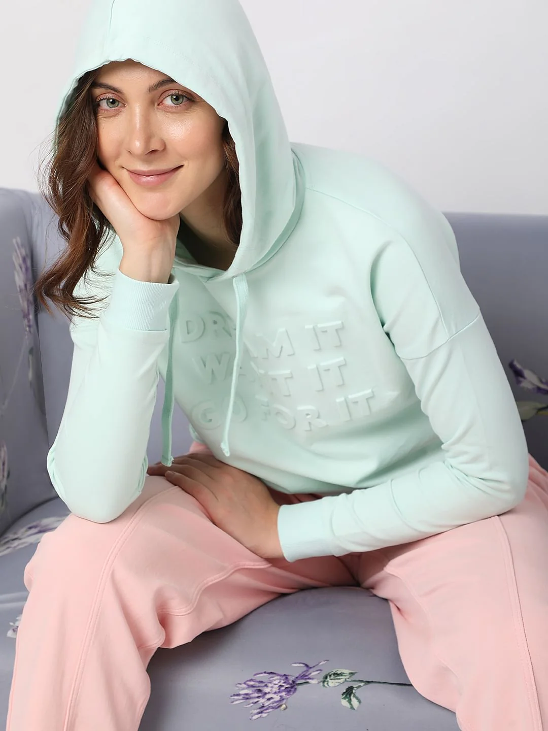 Mint Green Text Embossed Sweatshirt