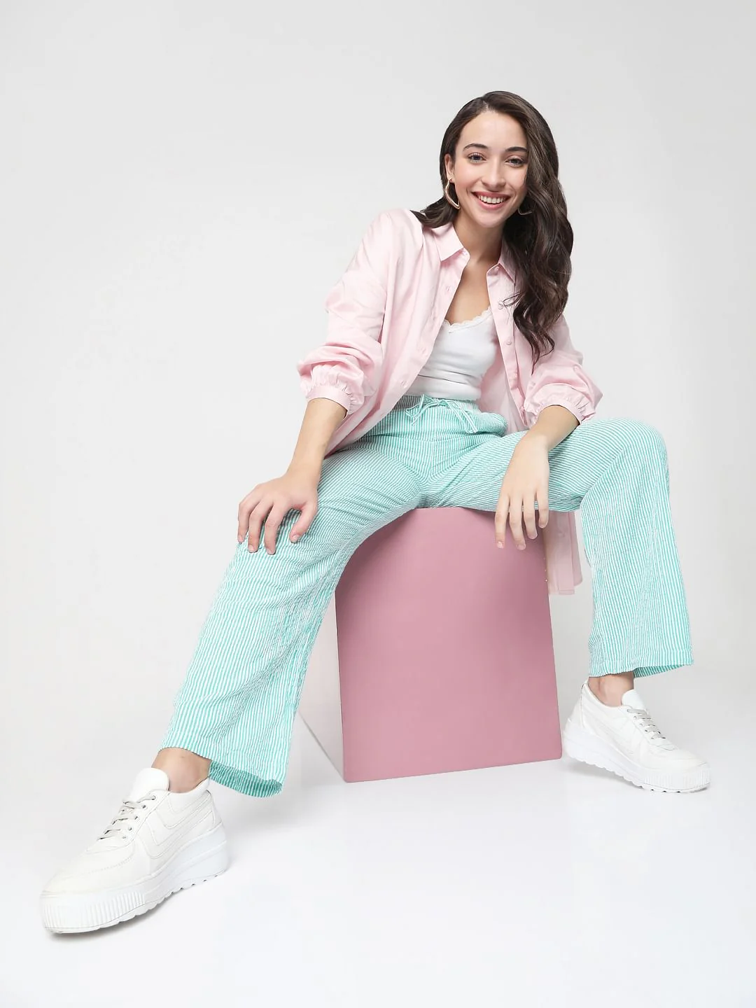 Green Striped Co-Ord Set Pants