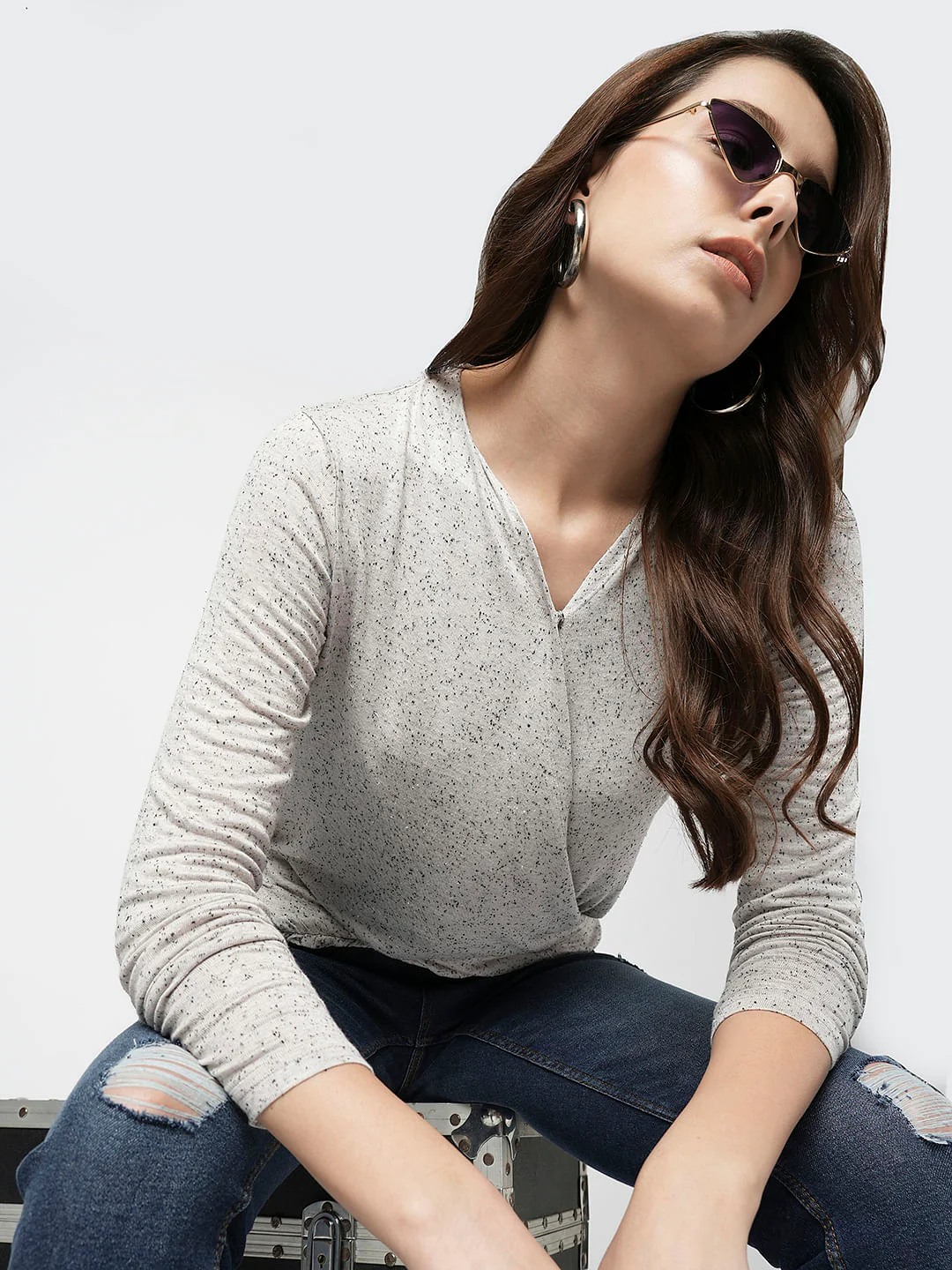 I.Scenery By Vero Moda White Printed Wrap Top