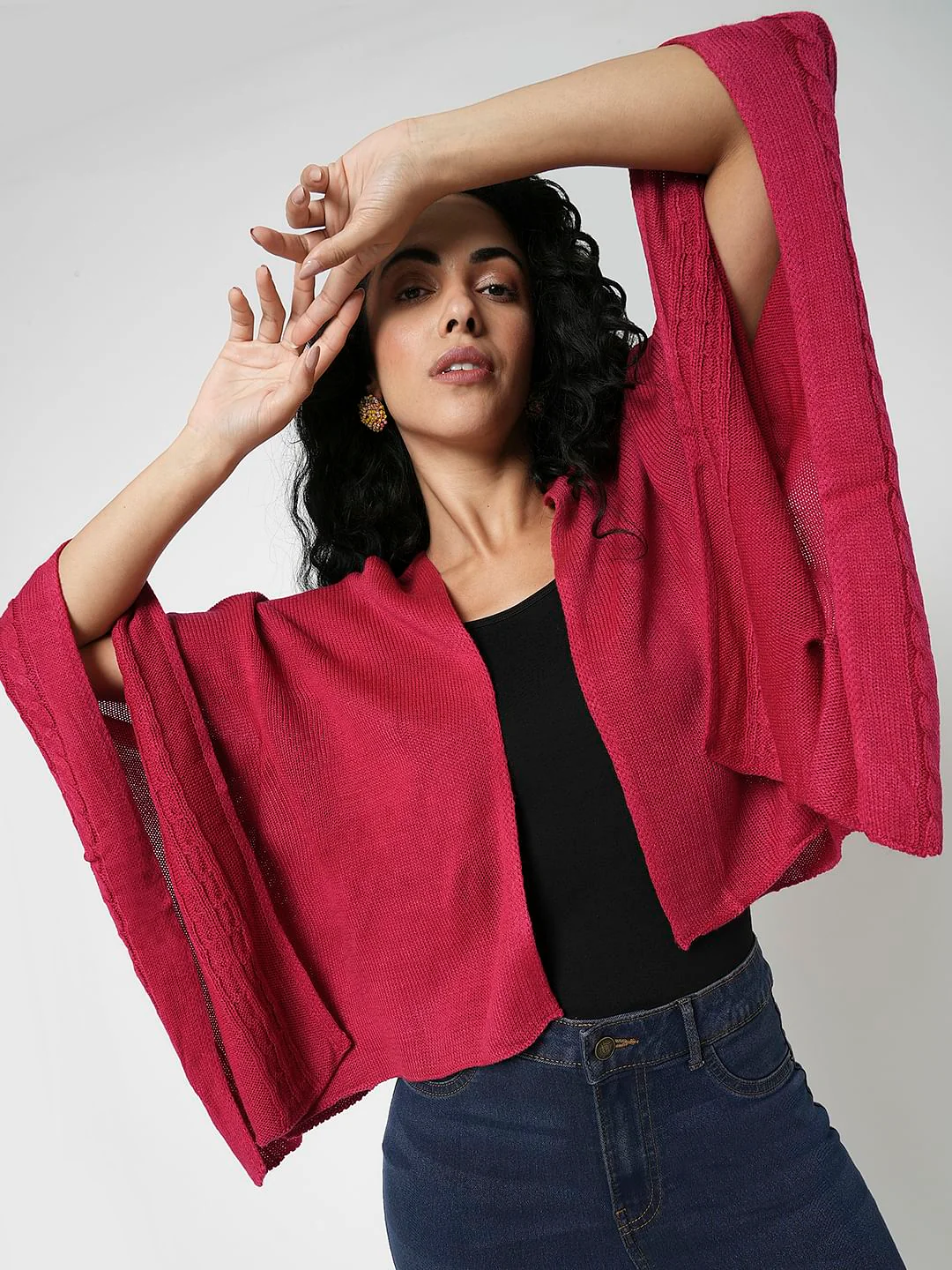 I.Scenery By Vero Moda Dark Pink Cable Knit Cape