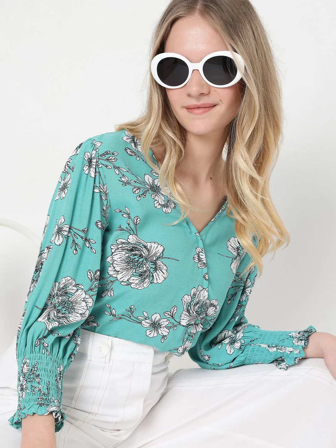 Green Floral Top