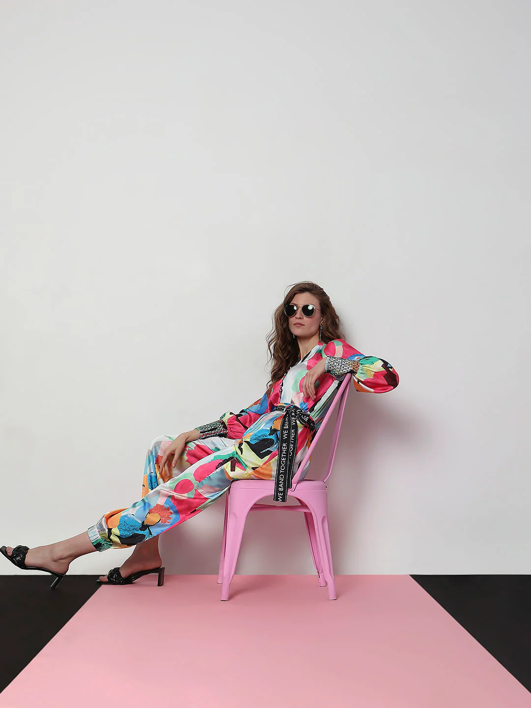 White High Rise Abstract Print Pants