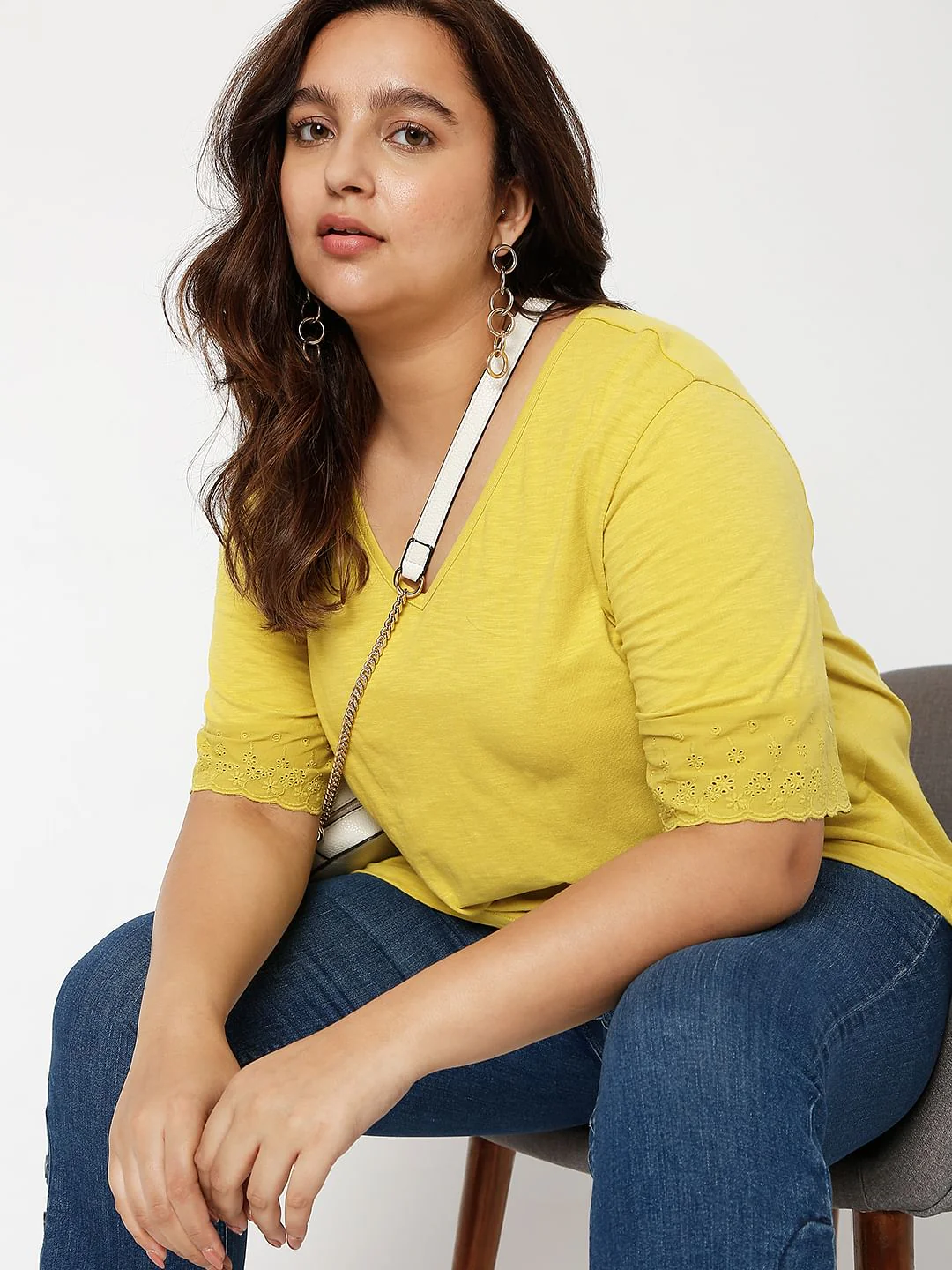 Curve Green Embroidered Detail T-Shirt