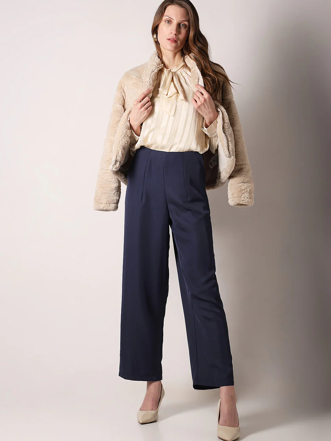 Navy Blue High Rise Straight Fit Pants