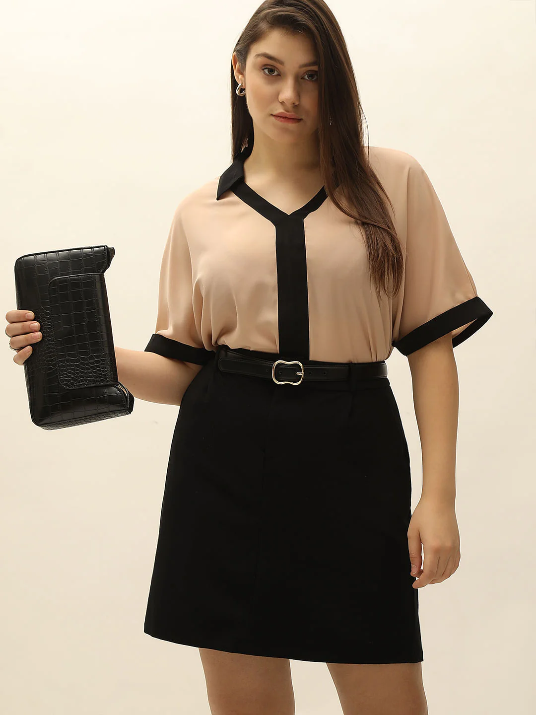 Curve Light Pink V-Neck Top