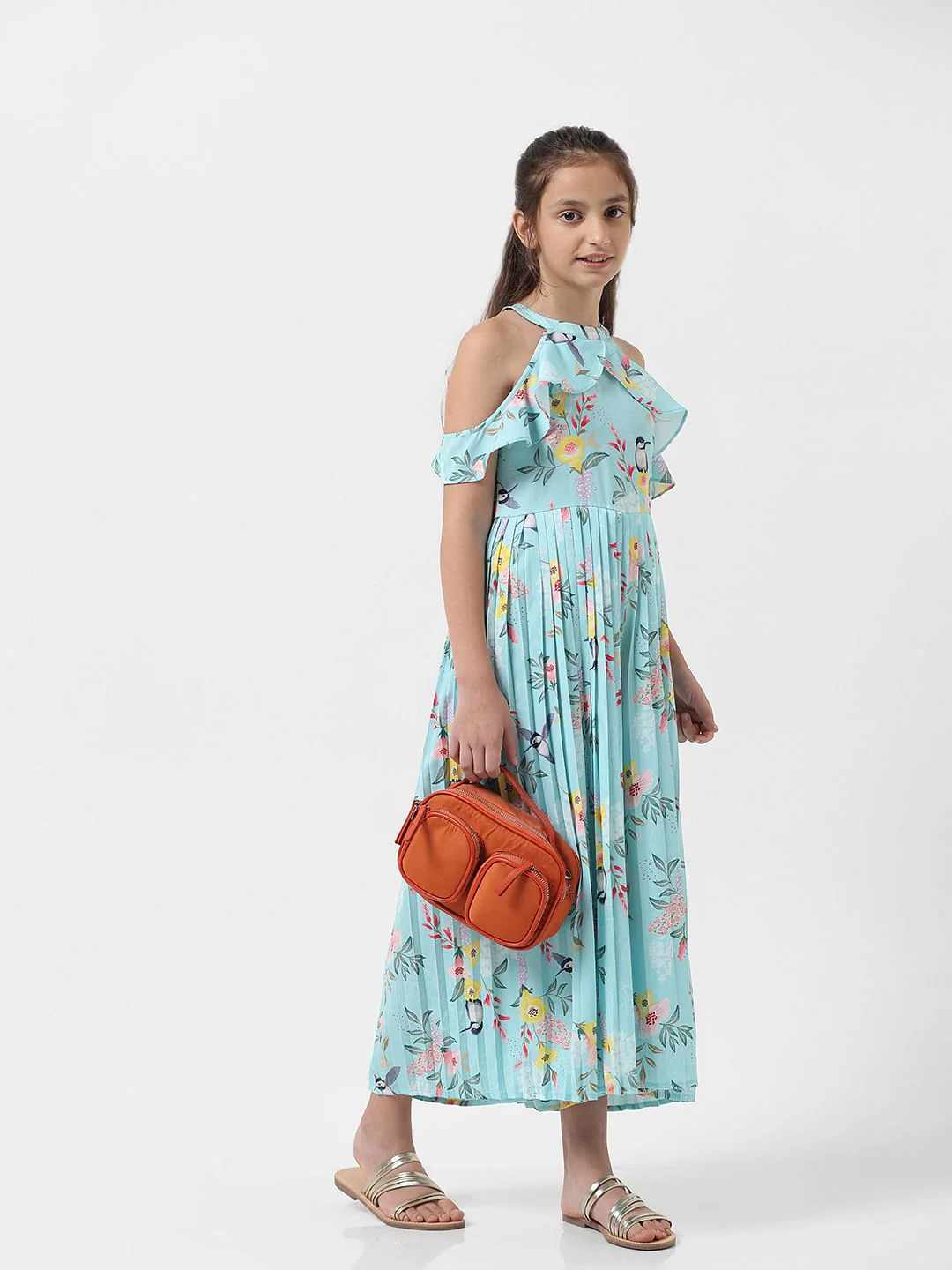 Girl Blue Floral Pleated Jumpsuit