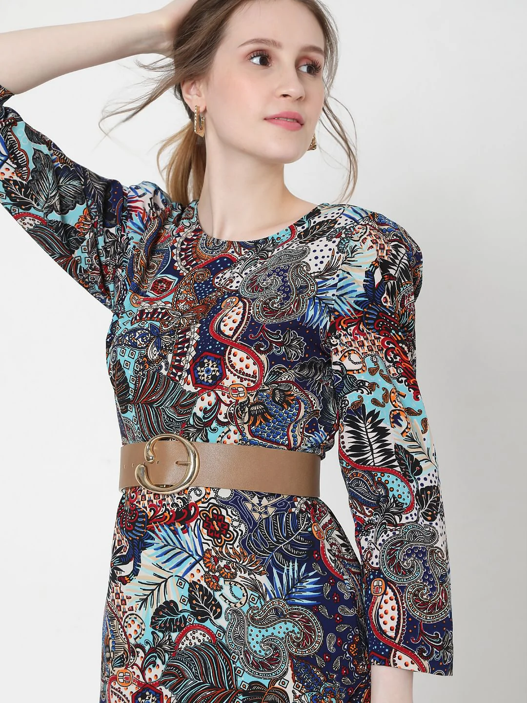 Blue Paisley Print Fit & Flare Dress