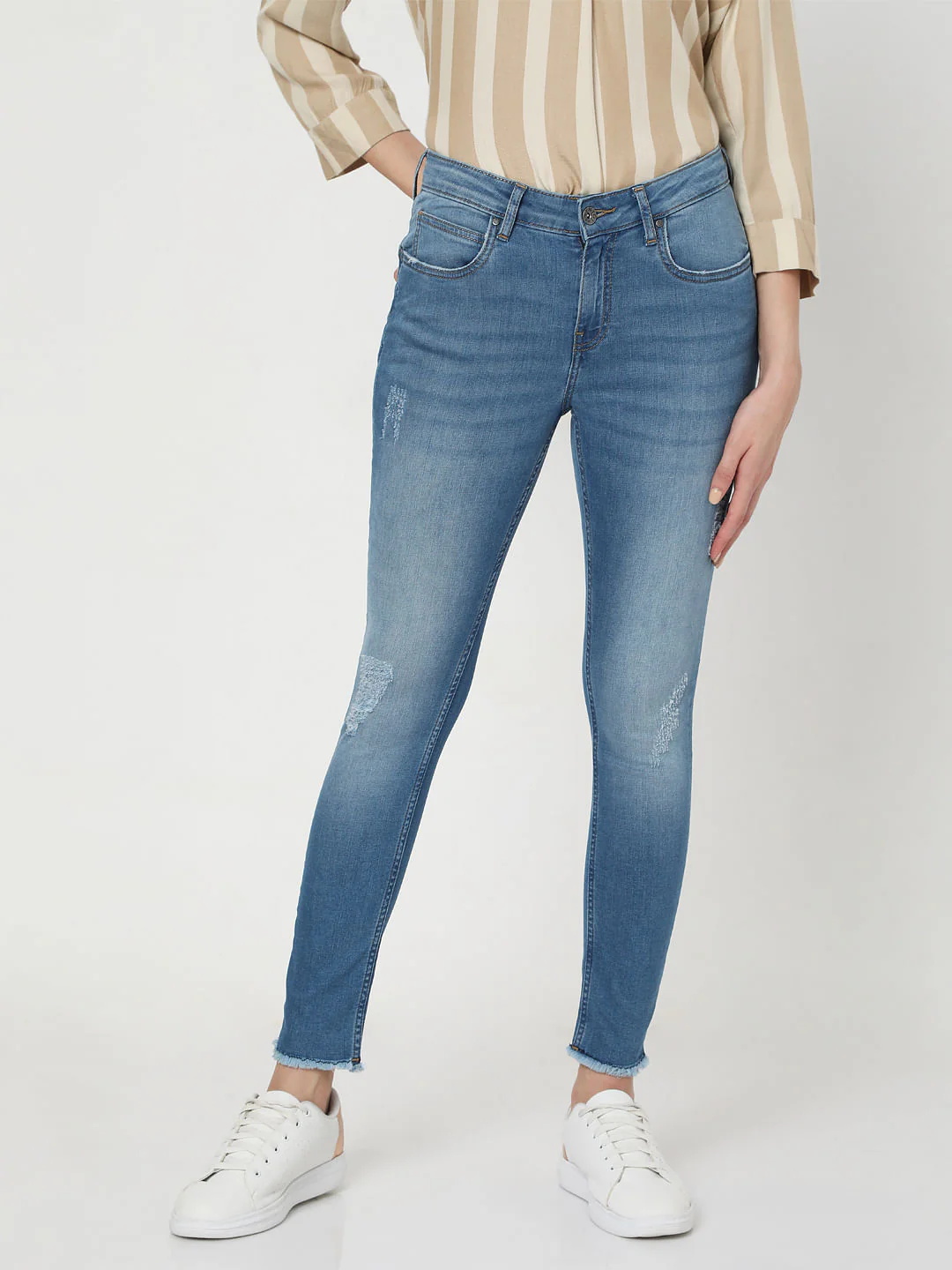 Blue Mid Rise Push Up Skinny Jeans