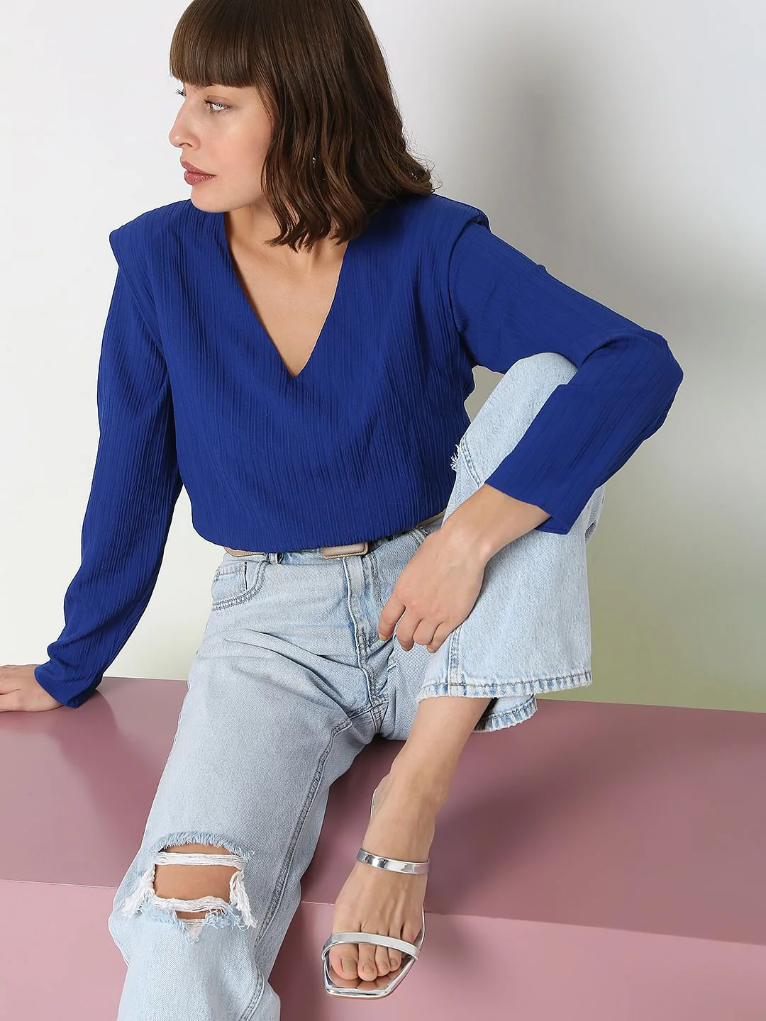 Blue Cropped Co-Ord Set Top