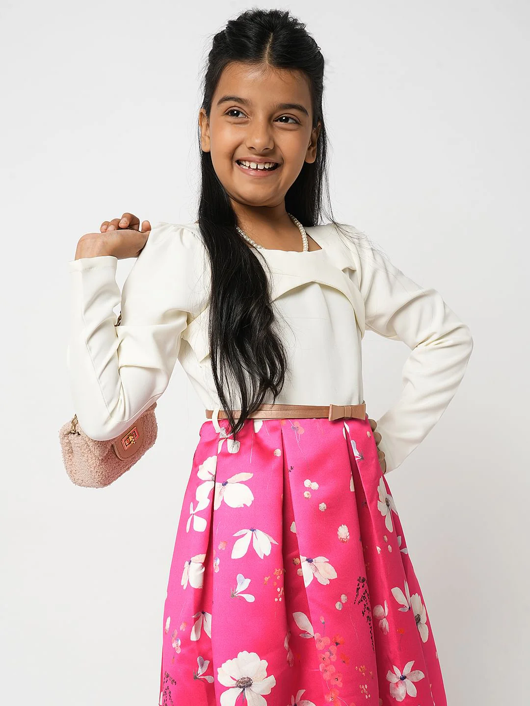 Girl Pink Colourblocked Fit & Flare Dress