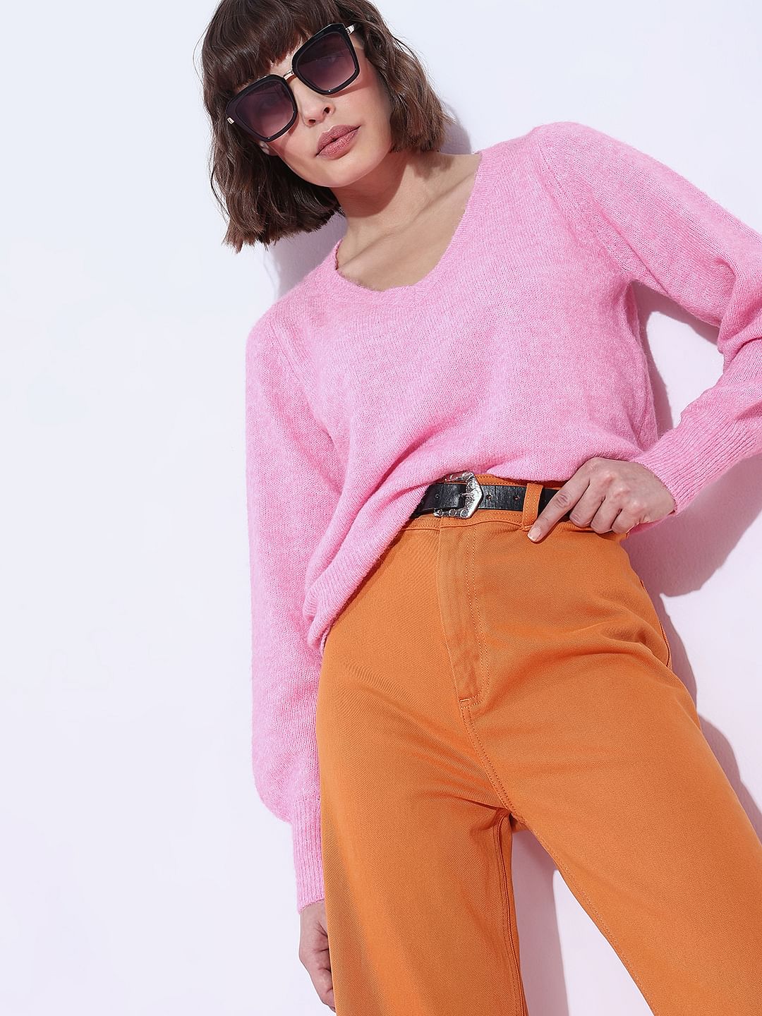 Pink V-Neck Pullover