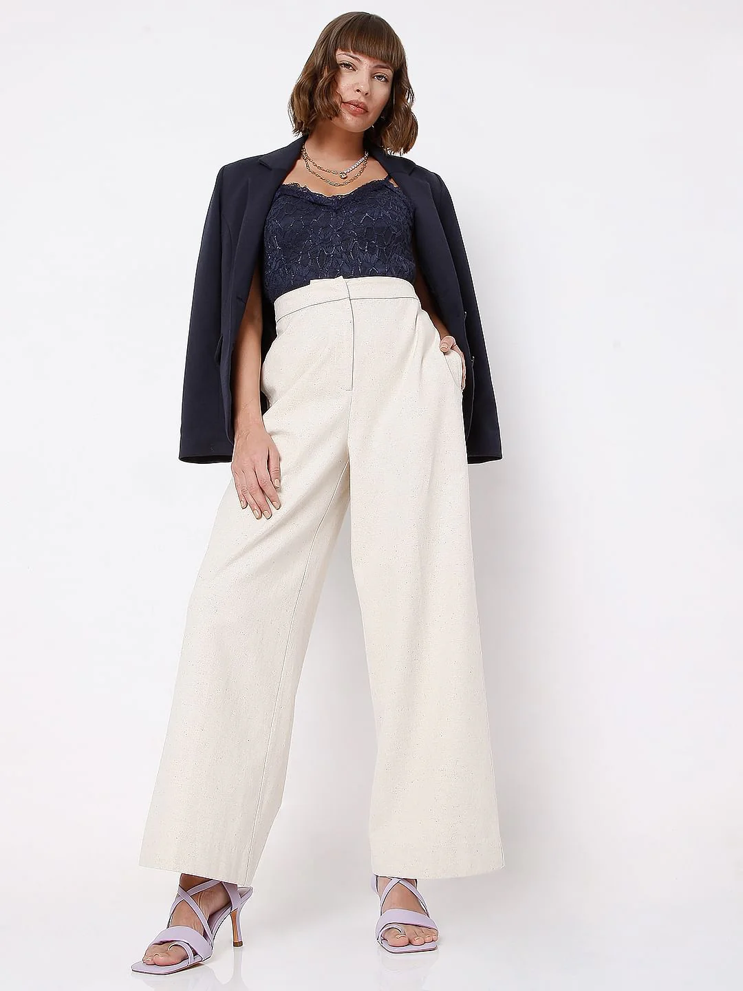 Beige High Waist Wide Leg Pants