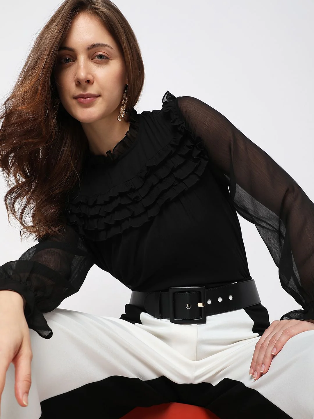 Black Ruffle Detail Top