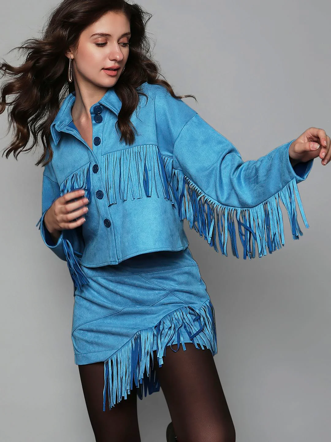 Blue Fringe Detail C-Ord Set Jacket