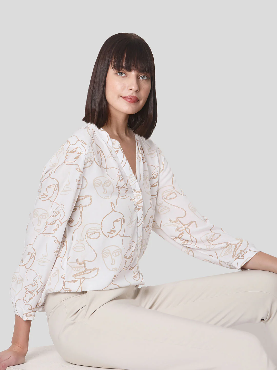 White Face Print Top