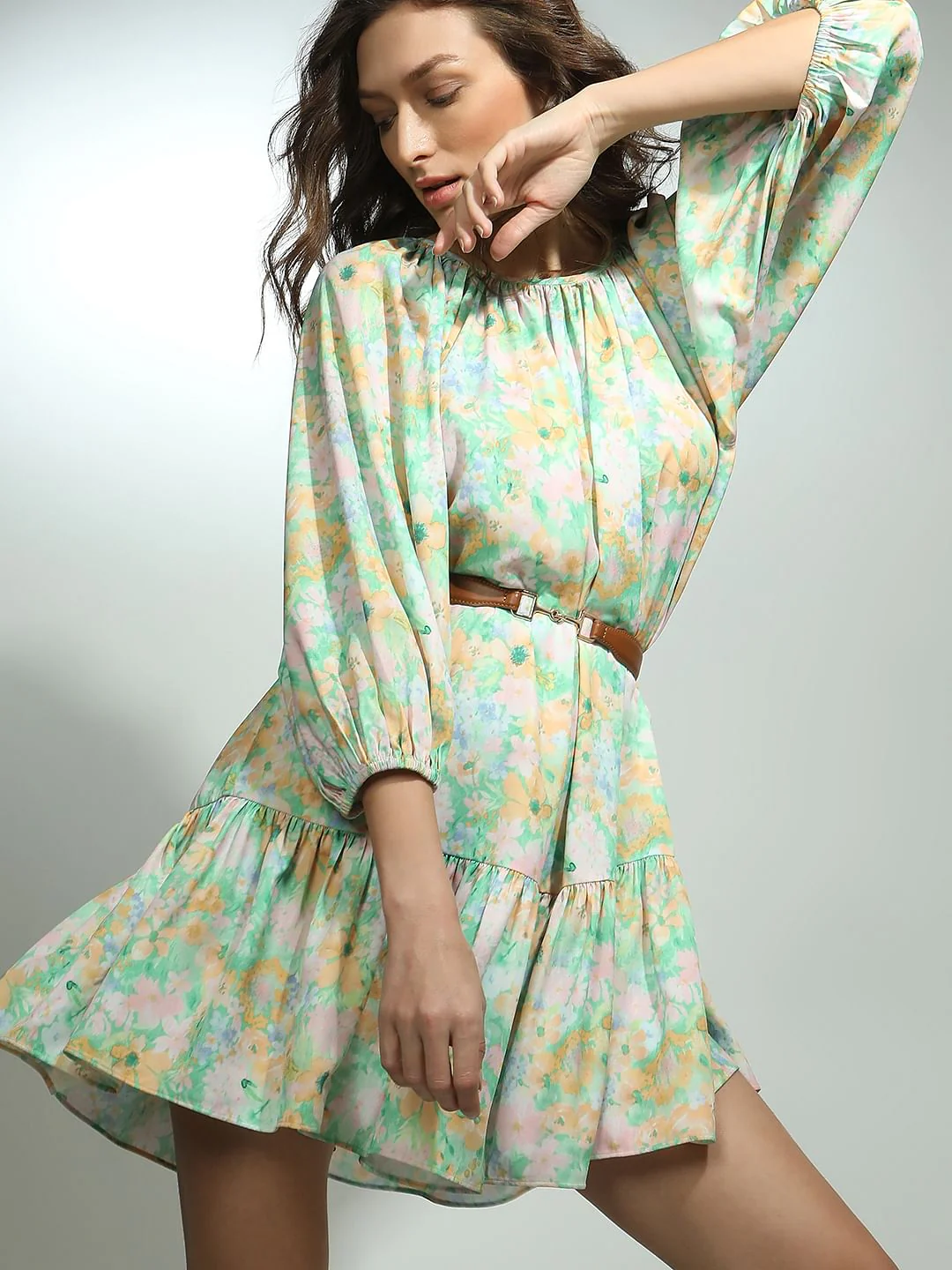 Green Printed Straight Fit Dress