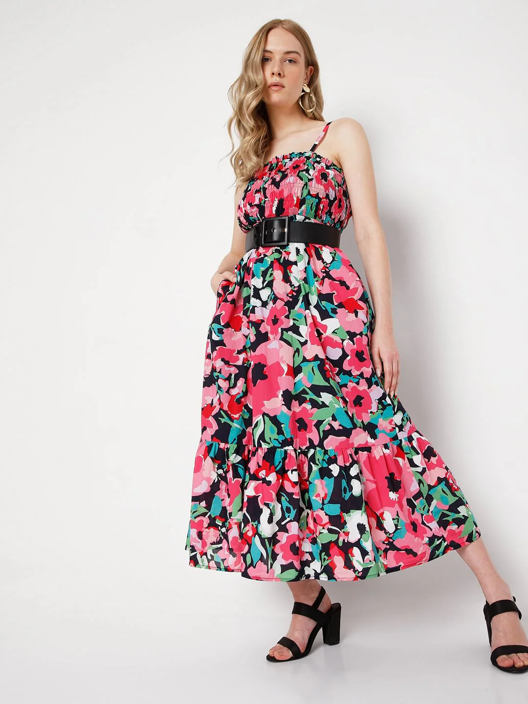 Pink Floral Strappy Dress