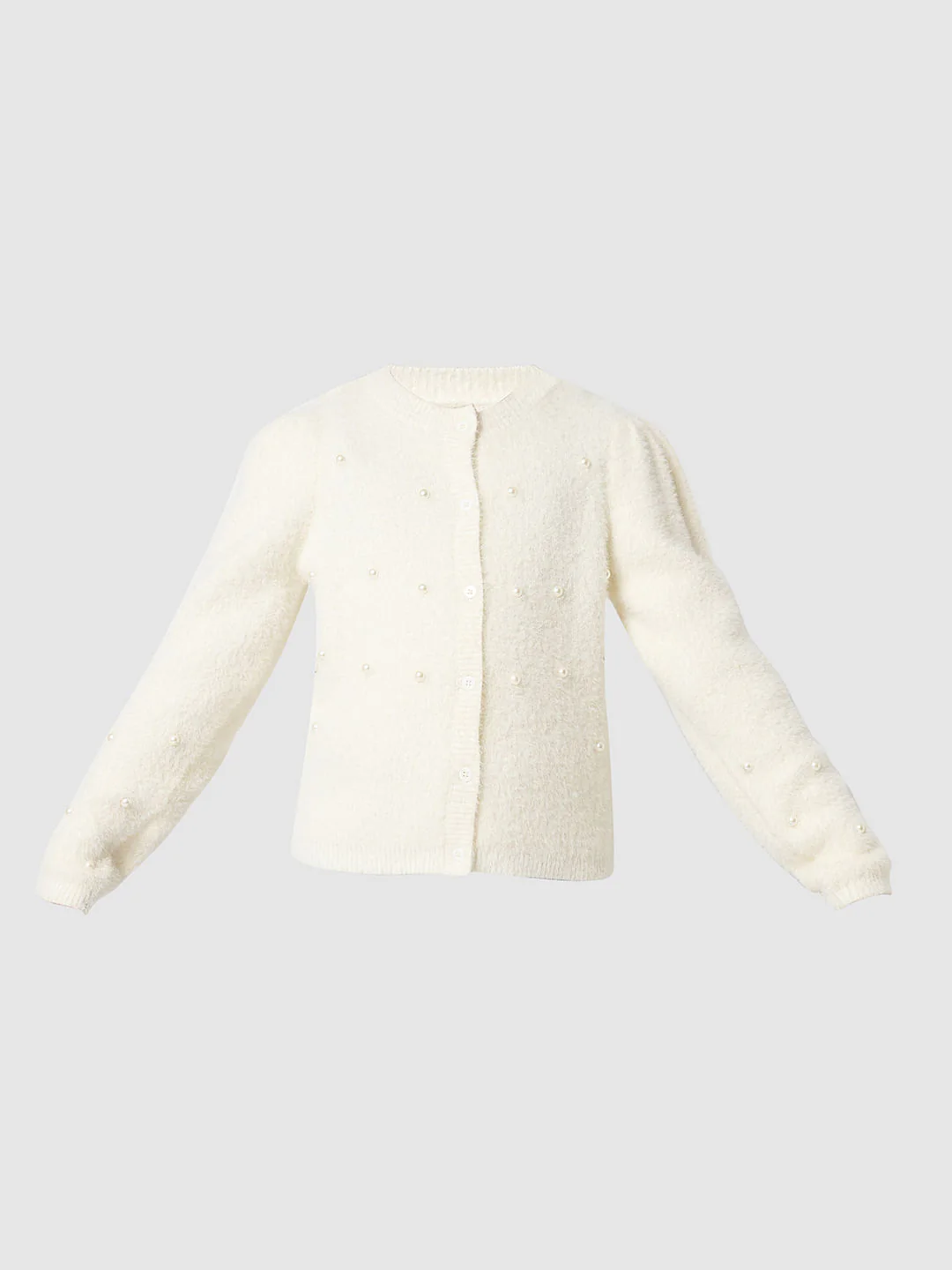Girl Off-White Pearl Embellished Cardigan - Image 7