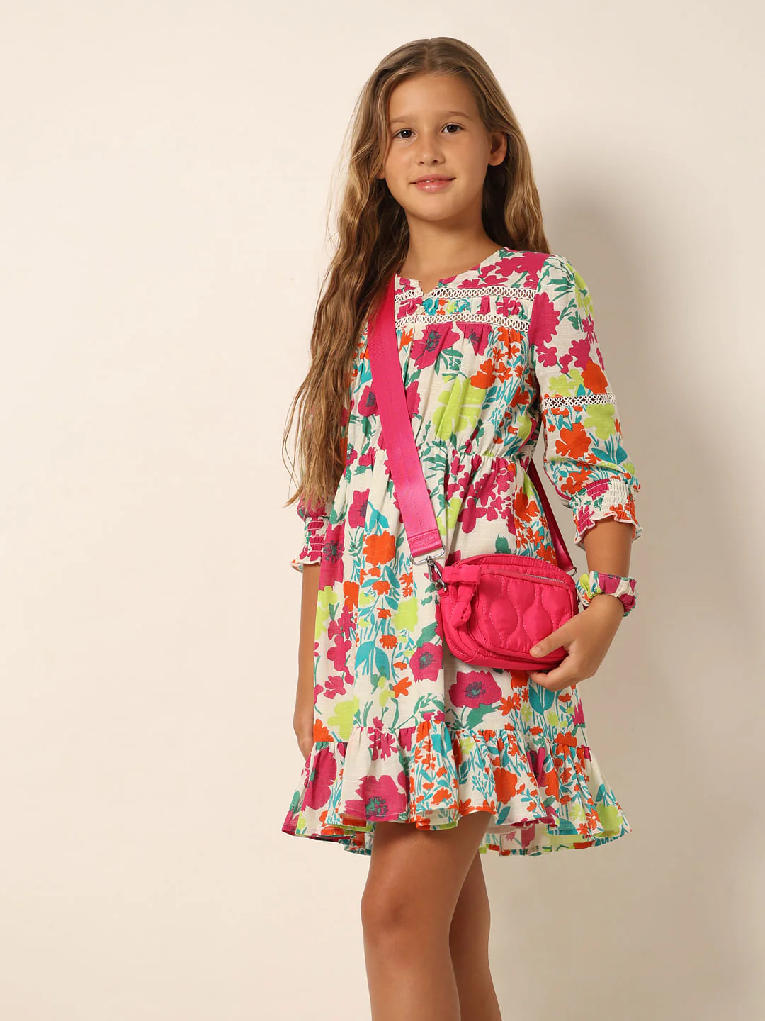 White Floral Print Cotton Dress