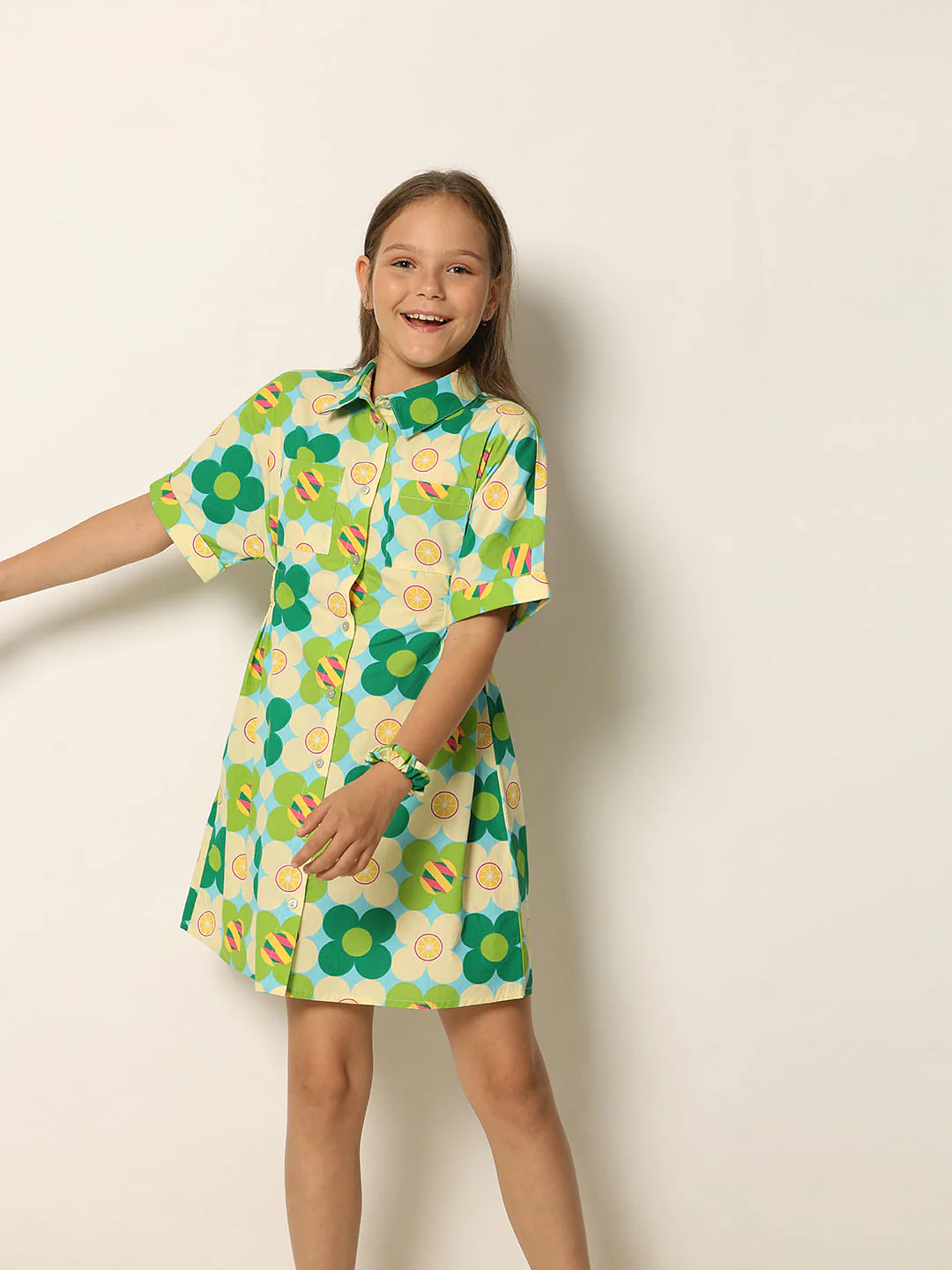 Green Printed Shirt Dress