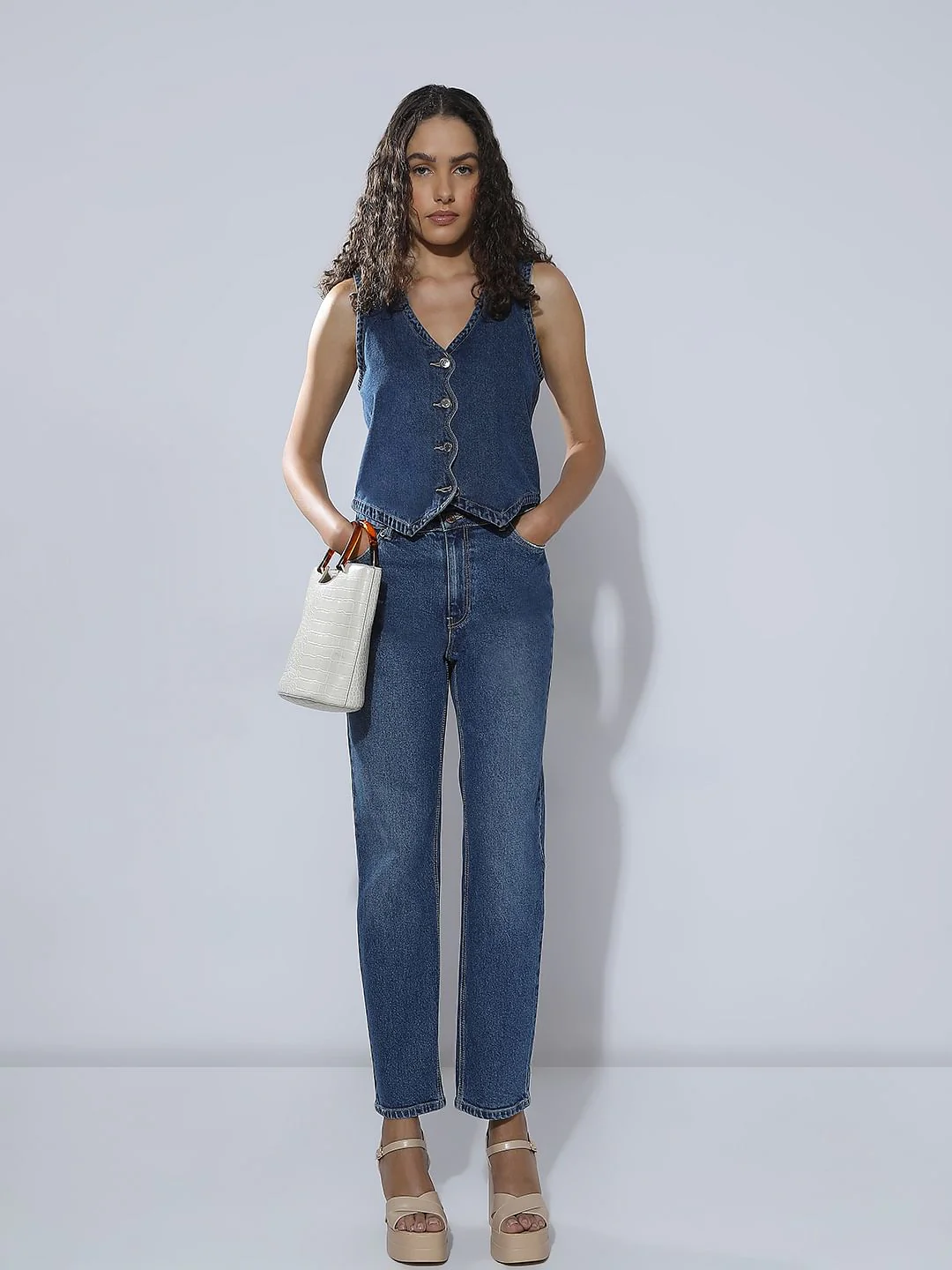Blue High Rise Mom Jeans