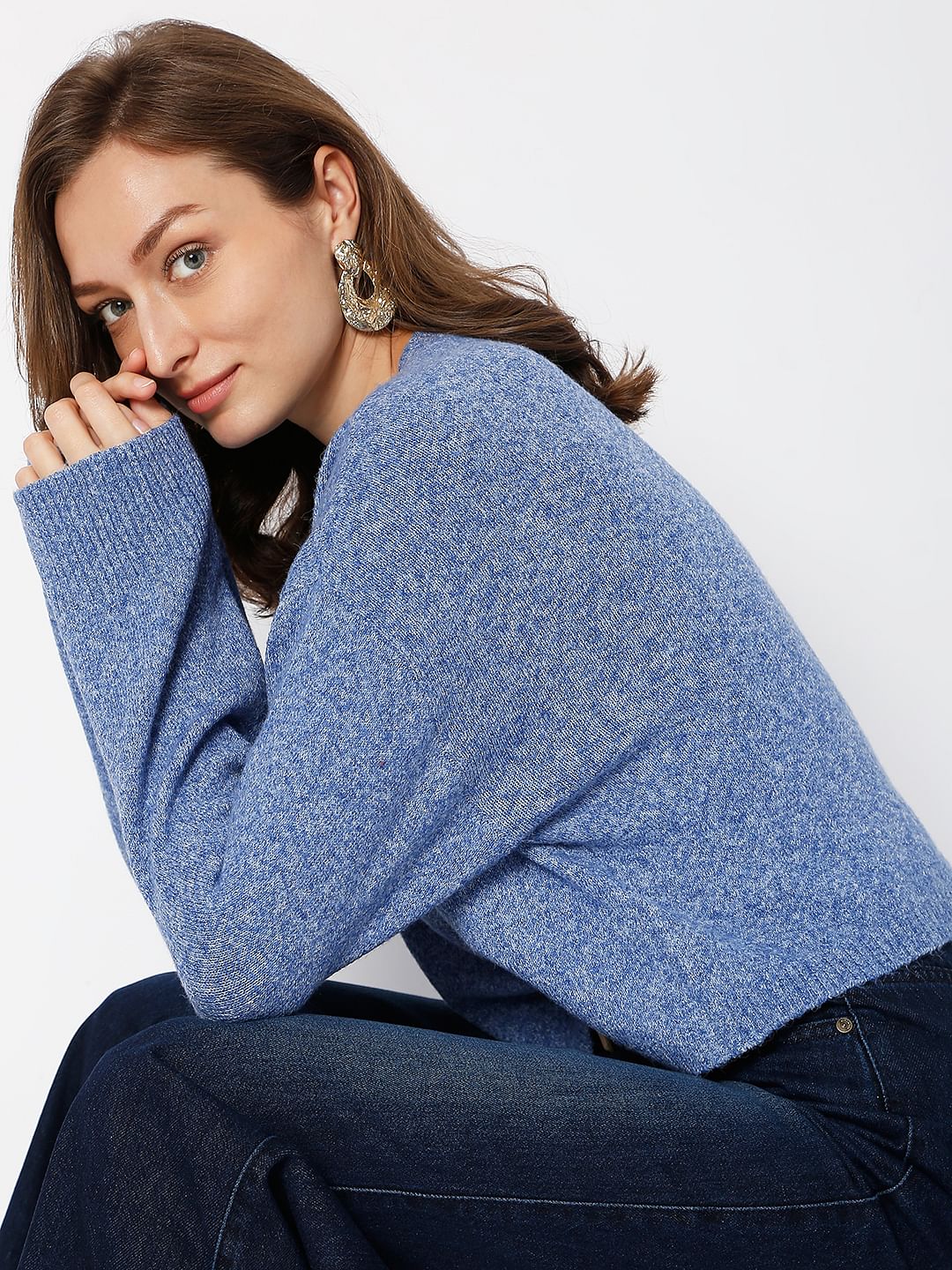 Blue Boxy Fit Knit Top