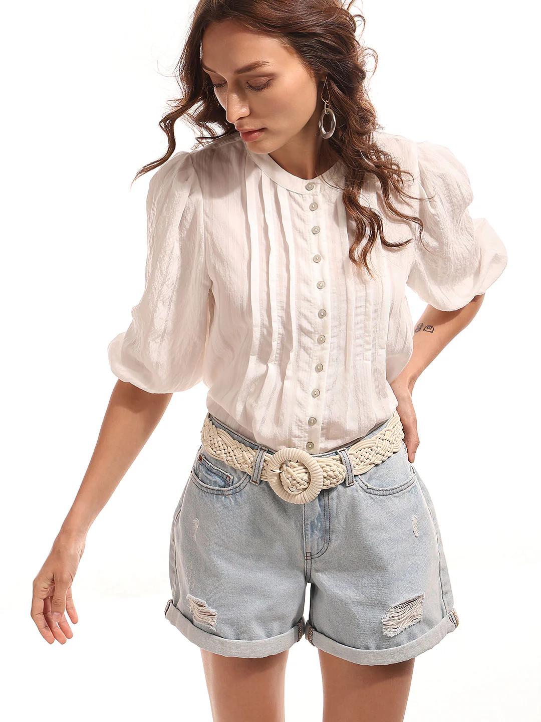 White Pintuck Detail Top