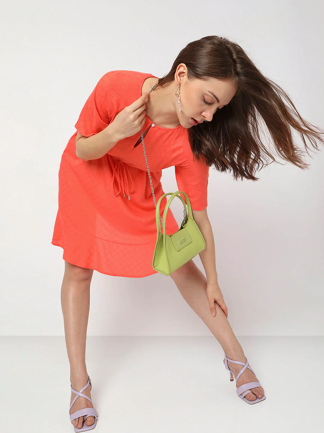 Orange Textured Flared Dress