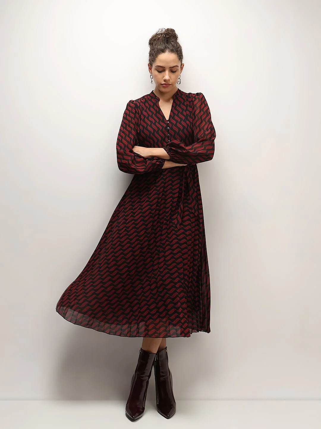 Red Printed Midi Dress