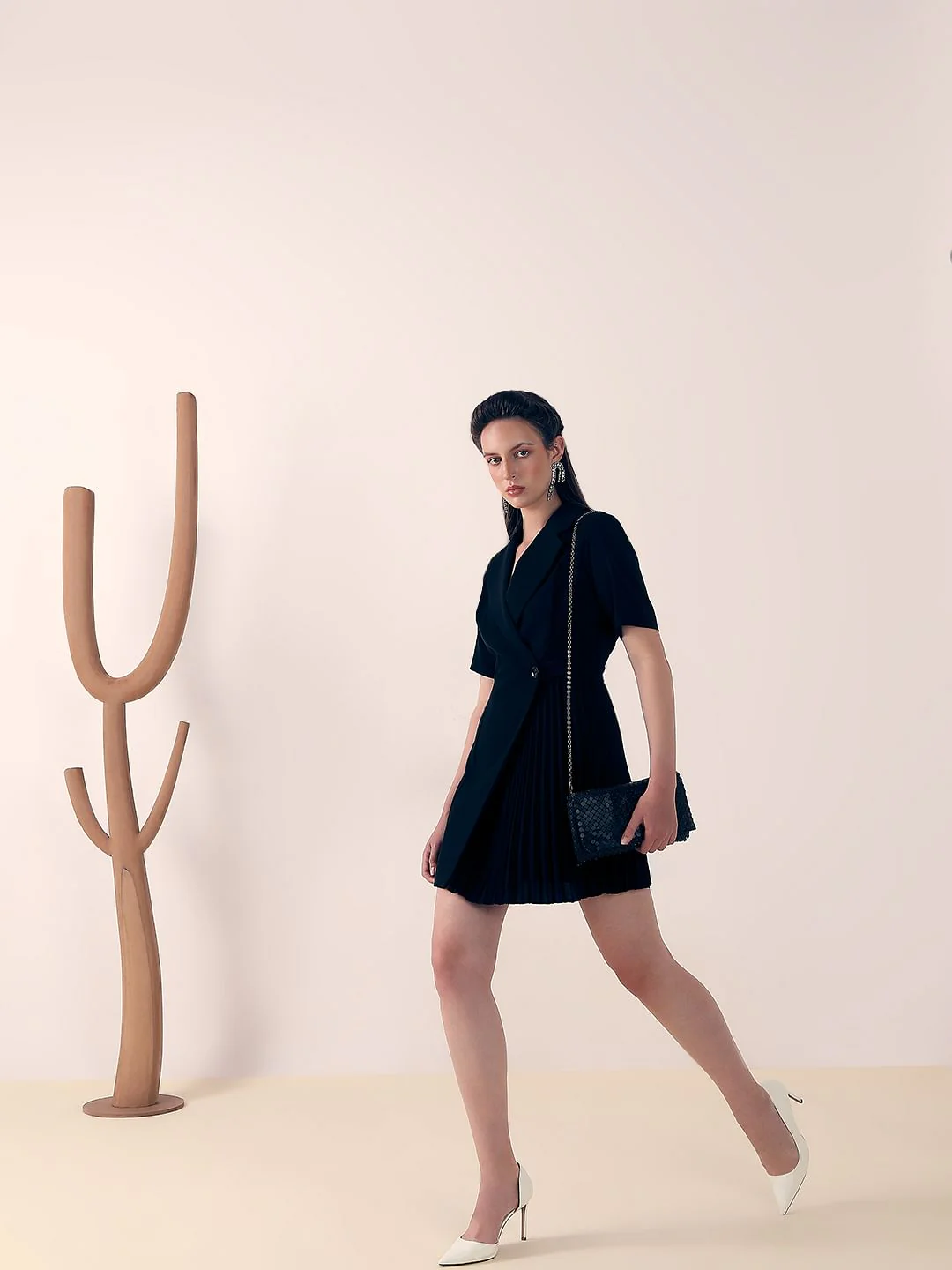 Black Pleated Blazer Dress