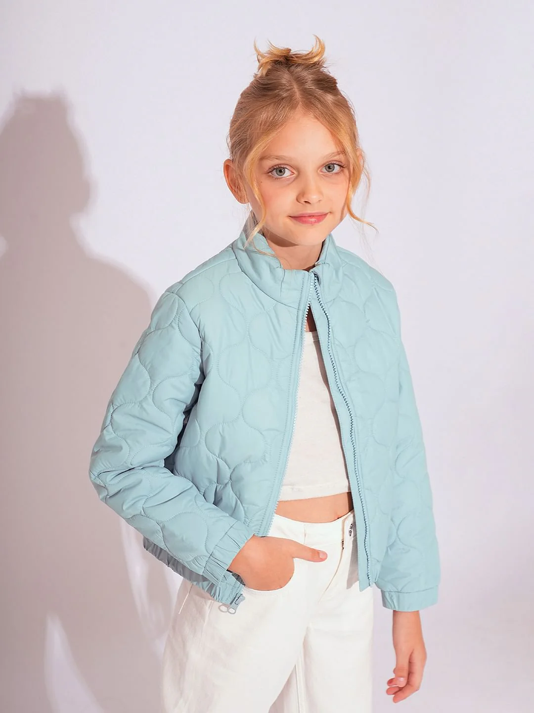 Girls Turquoise Quilted Puffer Jacket