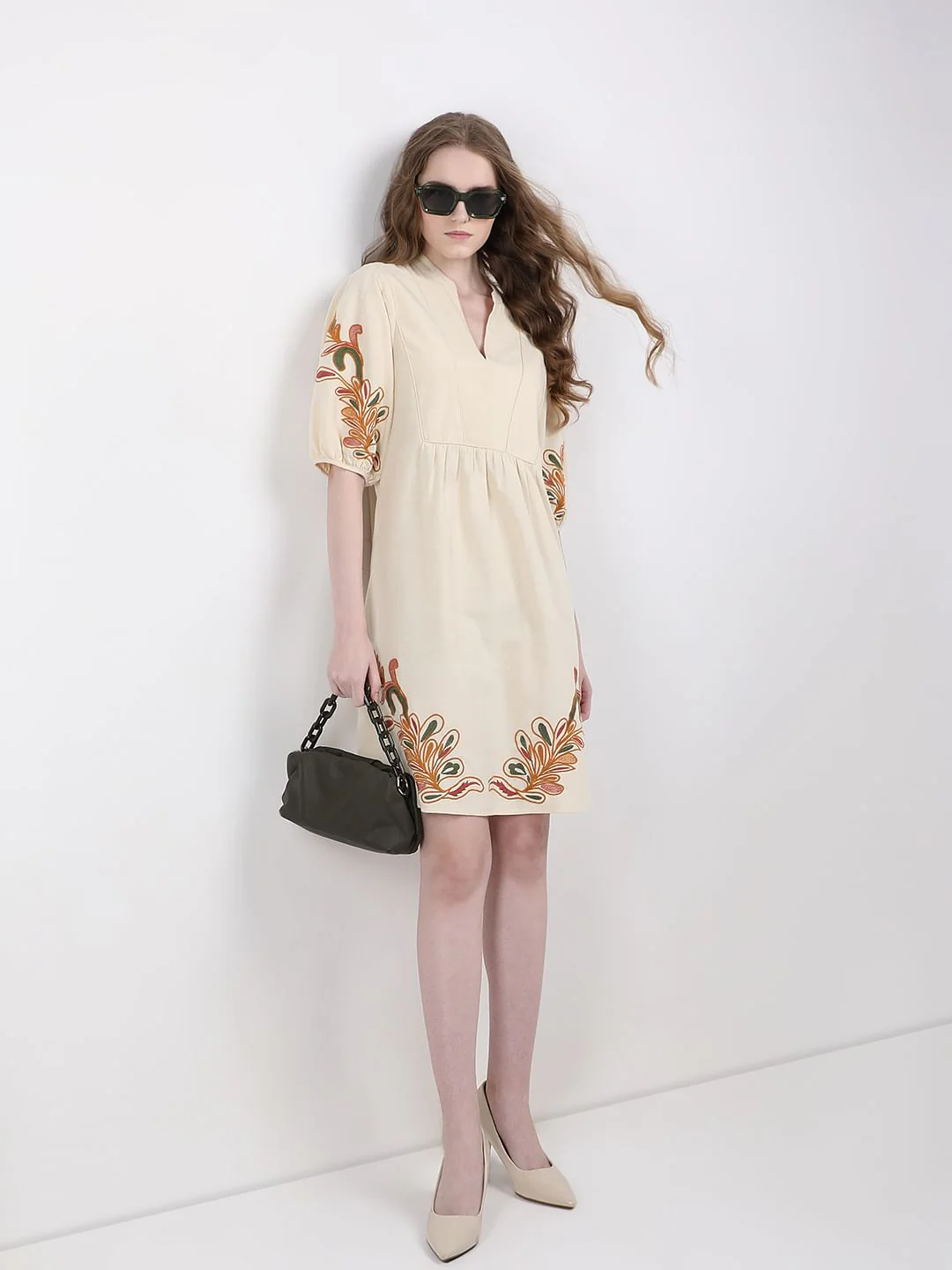 Beige Printed Mini Dress