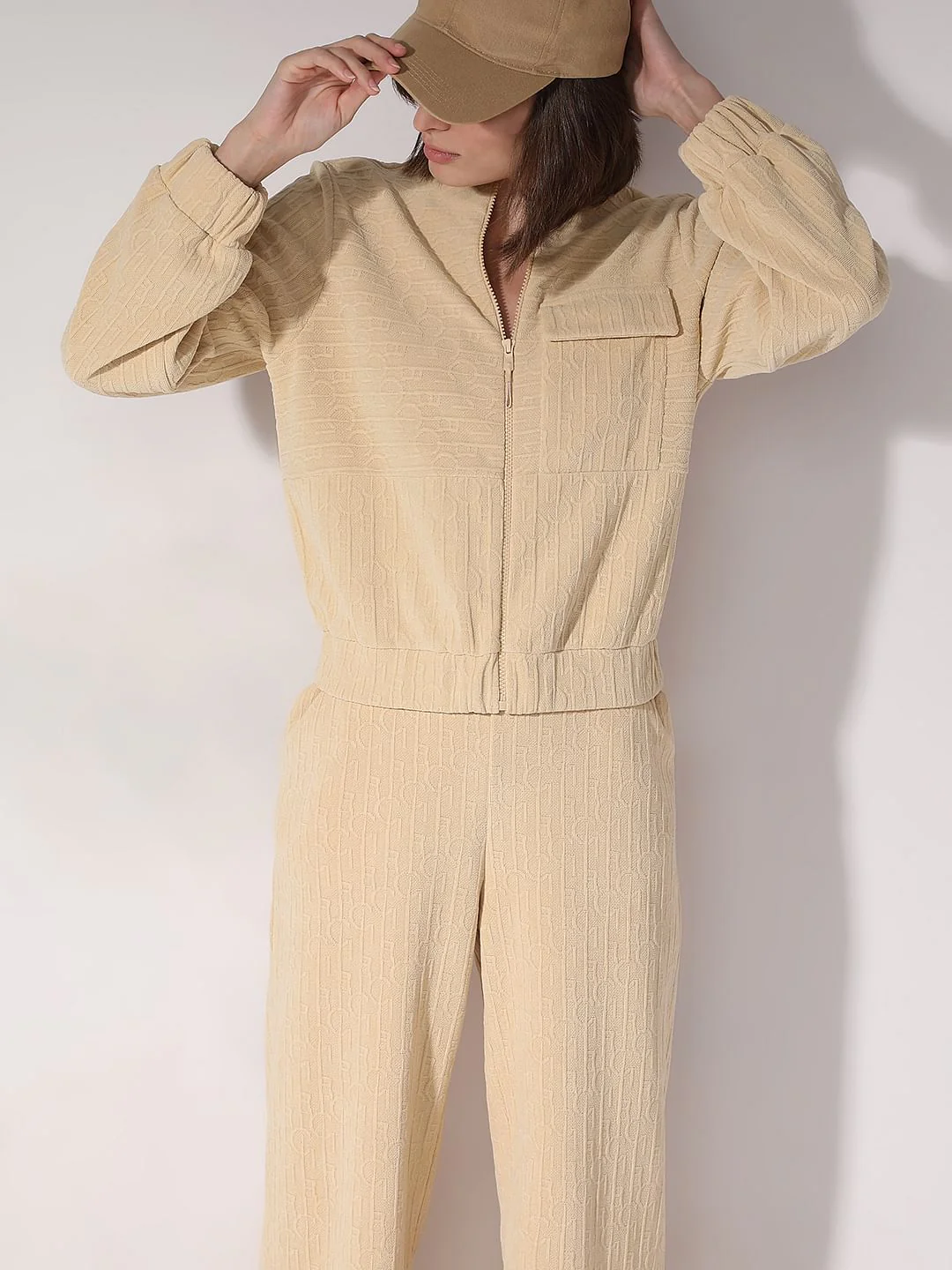 Beige Textured Sweatshirt