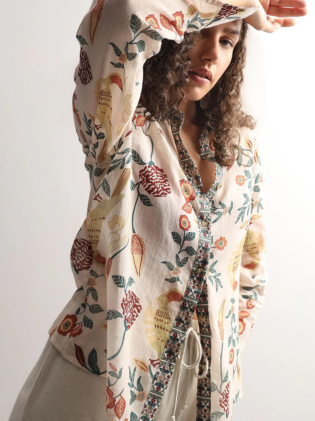 Beige Printed Cotton Shirt