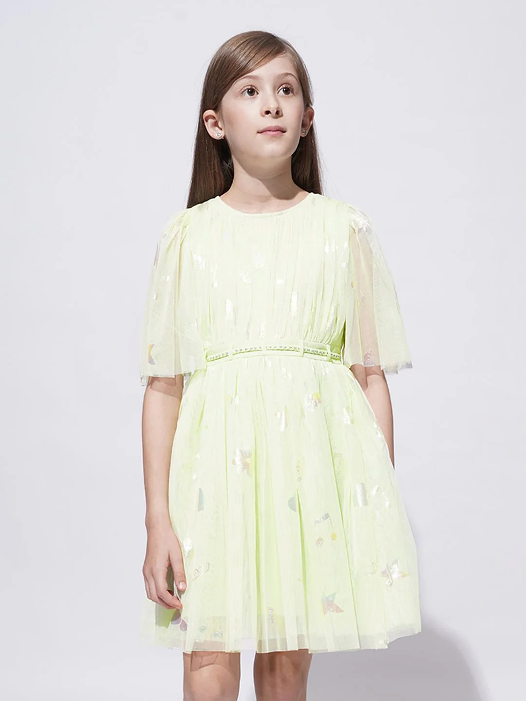 Girls Lime Green Mesh Fit & Flare Dress - Image 2