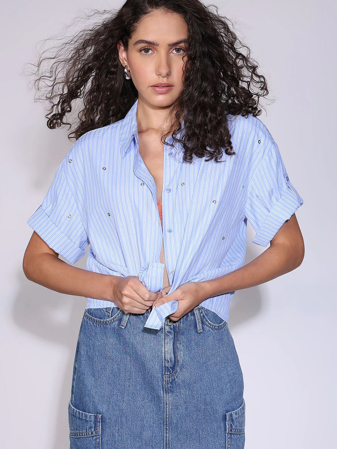 Blue Striped Embellished Shirt
