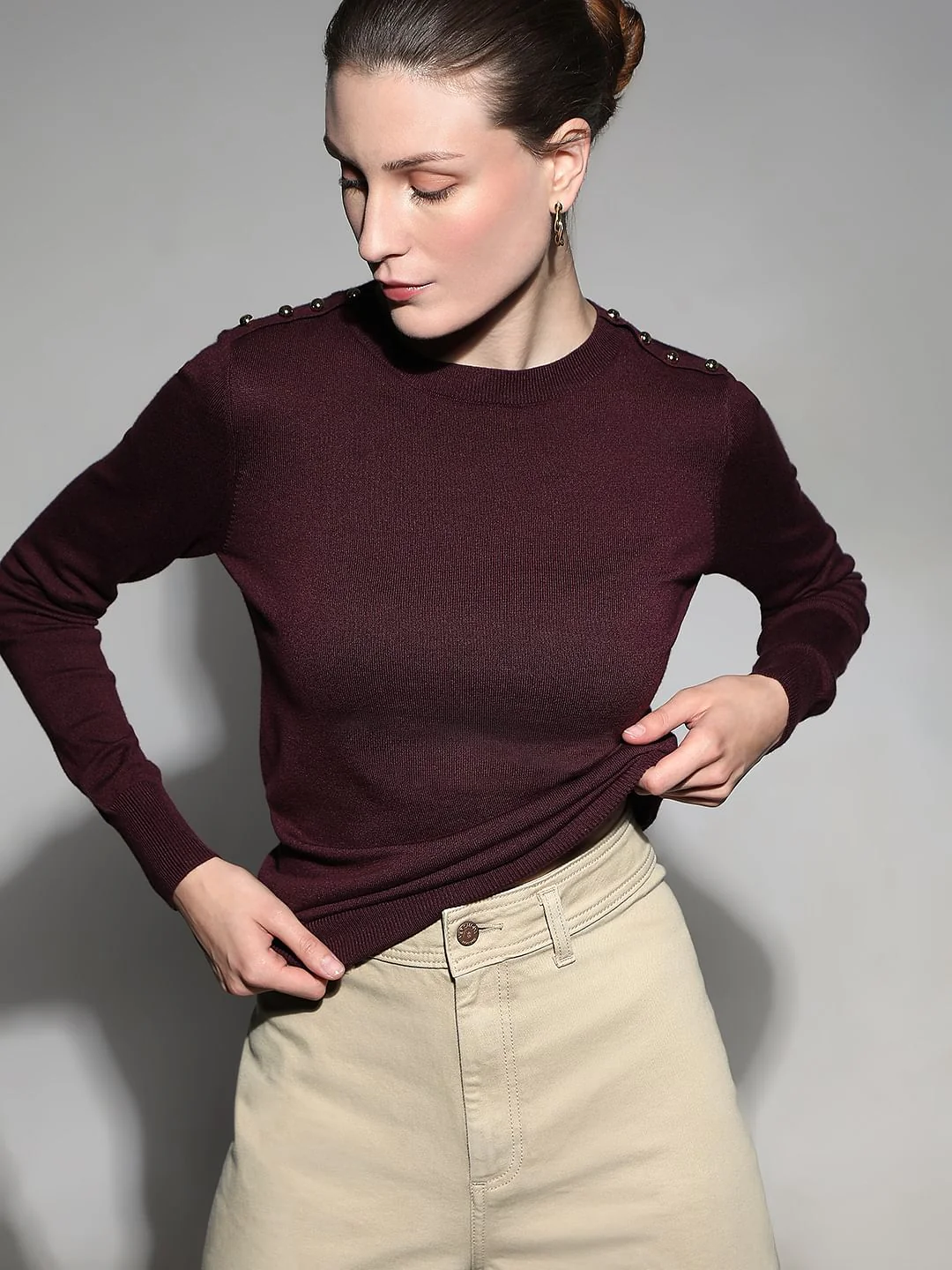 Burgundy Full Sleeves Knitted Top