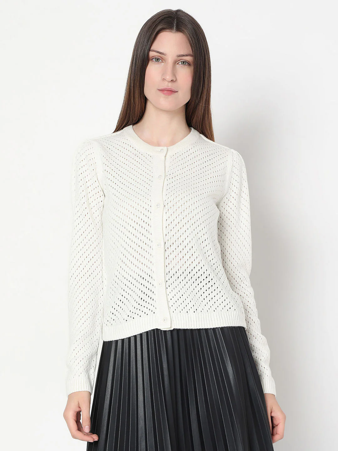 White Sequin Pointelle Cardigan - Image 2