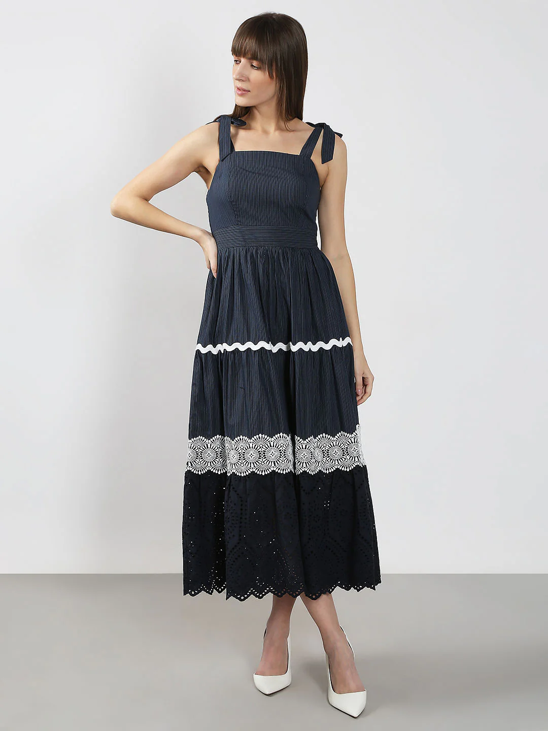Navy Blue Striped Midaxi Dress - Image 2