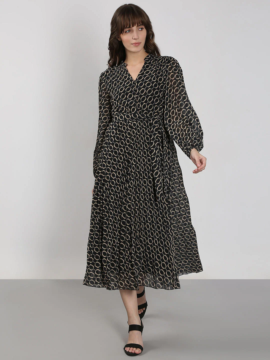 Black Geometric Print Midi Dress - Image 2