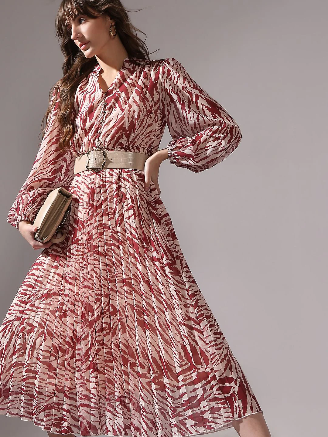 White Animal Print Midi Dress