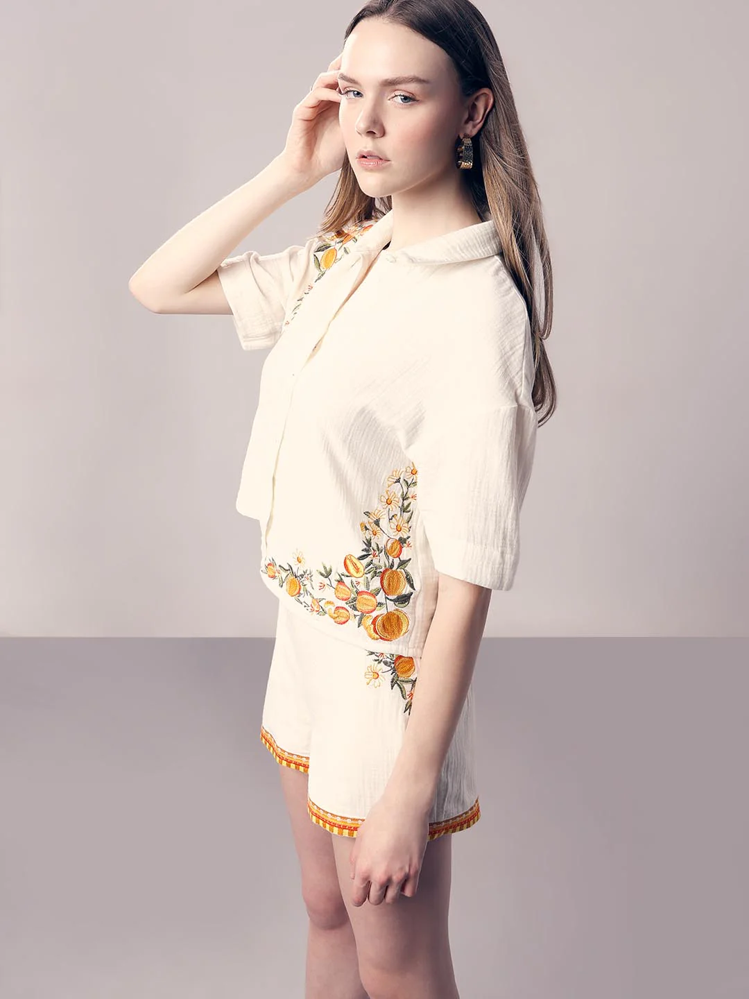 Vero Moda White Embroidered Print Shirt