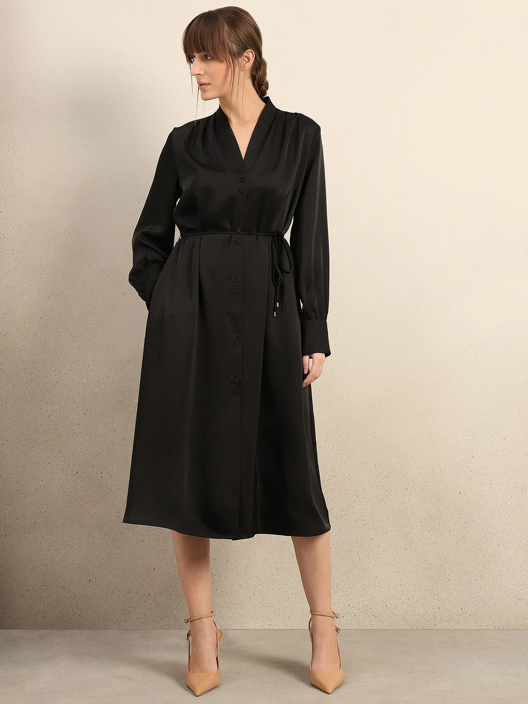 Satin V-Neck Midi Dress - Image 2