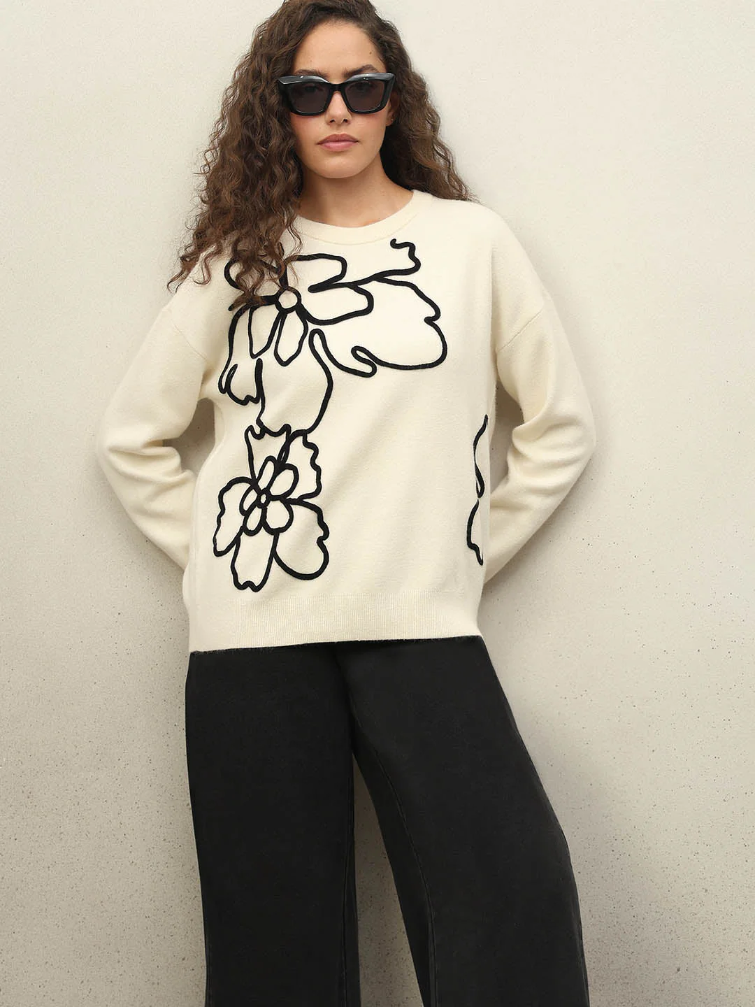Floral Print Ivory Sweater
