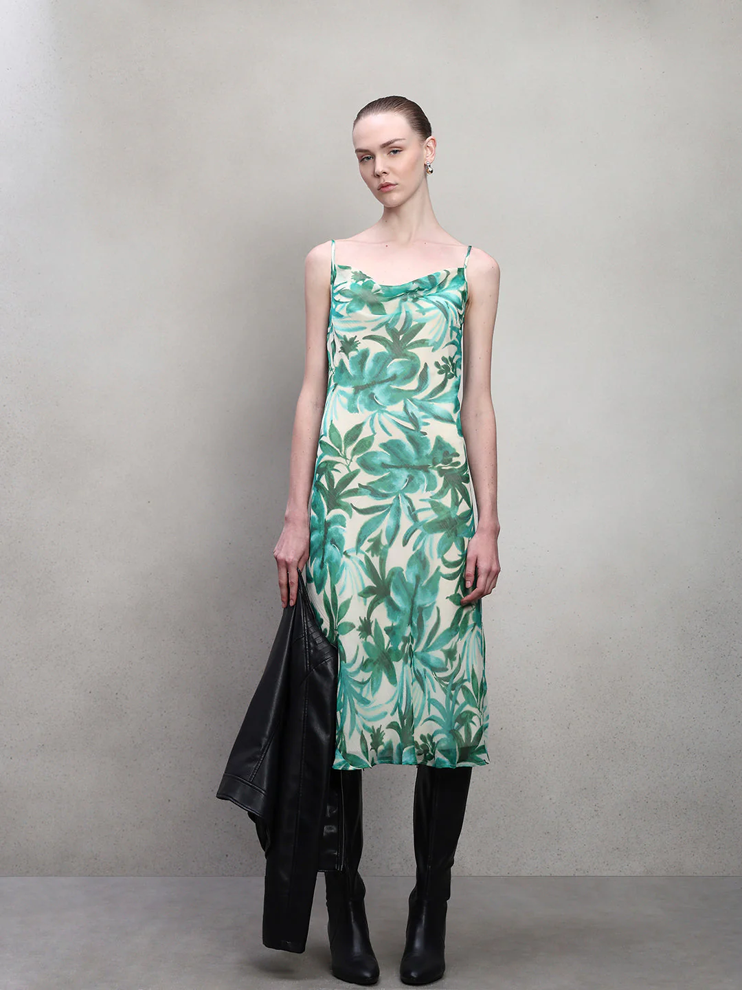Printed Cown Neck Slip Dress